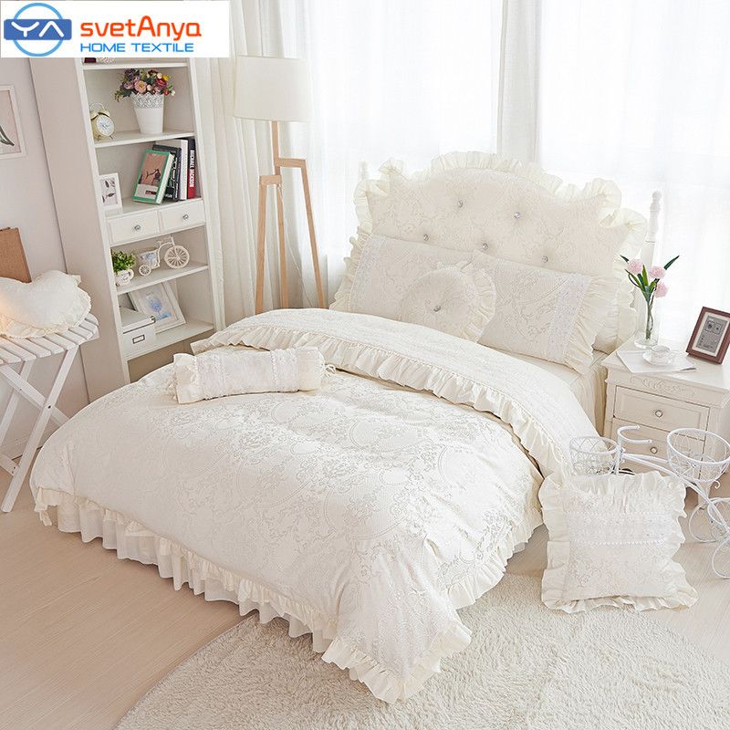 Svetanya Bedskirt Pillowcases Duvet Cover Sets Jacquard Lace Border
