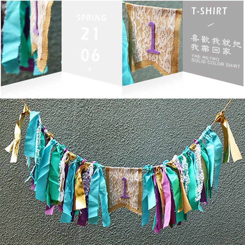 lace burlap pennant flag with cloth banner bunting banner for 1st