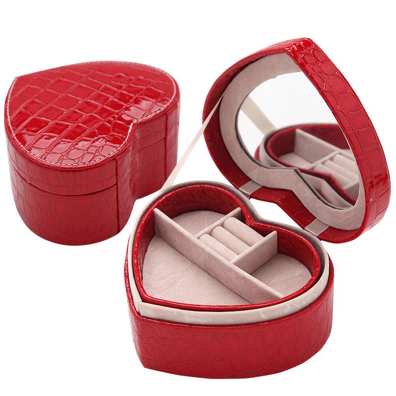 Heart Shape Jewelry Box PU Leather 2 Layer Travel Jewelry Organizer
