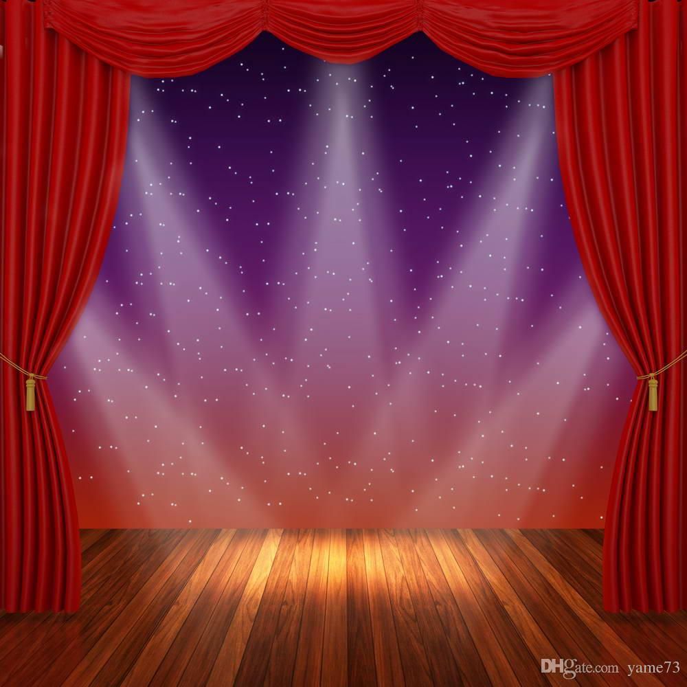 2019 5x7ft Vinyl Red Curtain Star Spotlight Stage Wood Floor