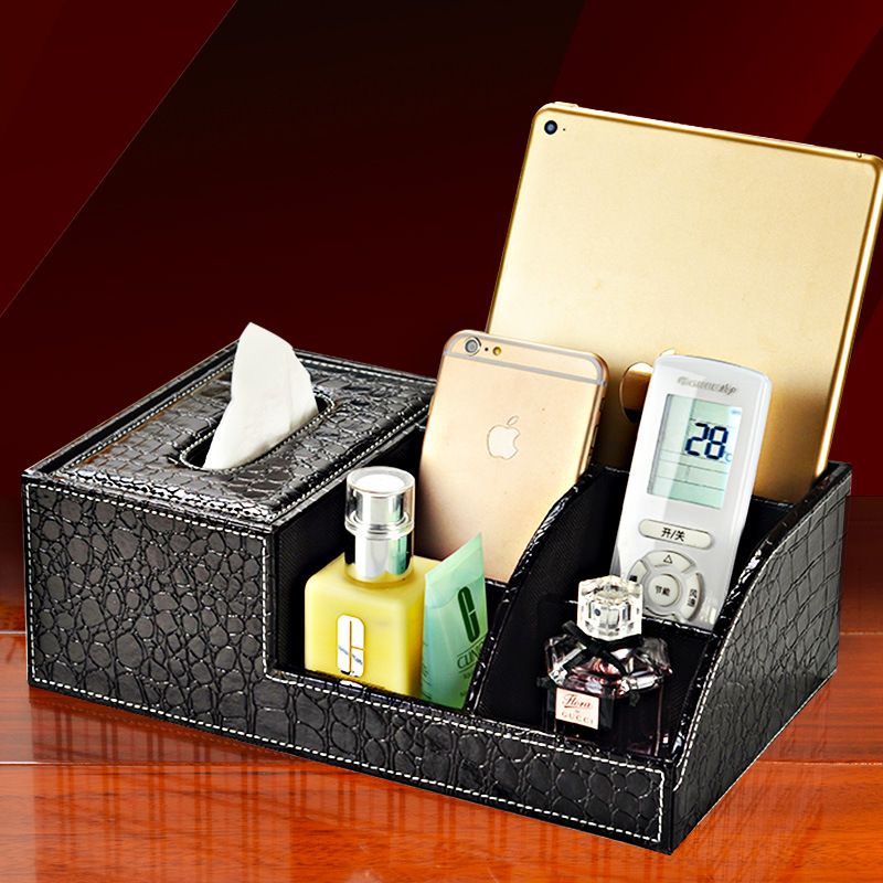 Crocodile Leather Desktop Desk Organizer Multifunction Tissue Box Covers Cardboard Mdf Remote Control Iphone Pen Pencil Holders