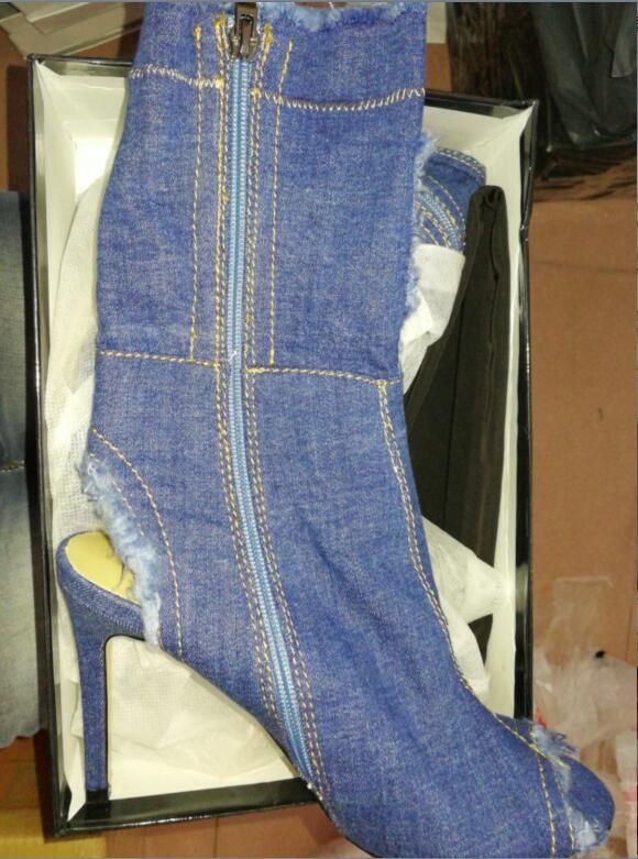 Acquistare 2018 Stivali Di Jeans Tacchi Sottili Sandalo Donna Stivali Peep  Toe Sandali Estivi Mujer Summer Caviglia Botas Taglia Stivaletti Economico  | Consegna Veloce E Qualità | DHgate Italy