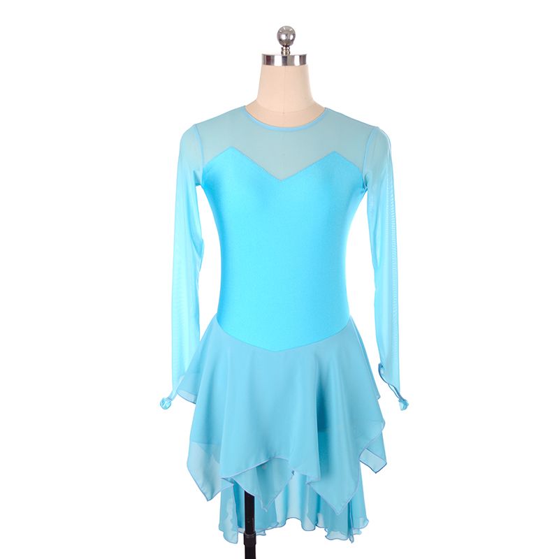 2020 Wholesale White Chiffon Skirt Ice Skating Training Dress With Fingers Jewel Neck Girls