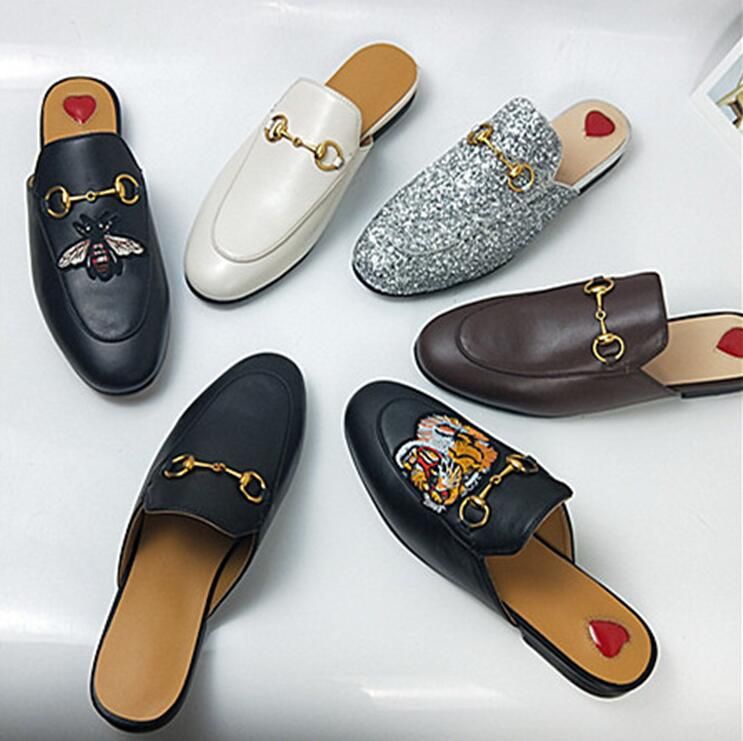 2018 Brand Women Slippers Luxury Designer Fashion Genuine Leather Loafers Shoes Metal Chain ...