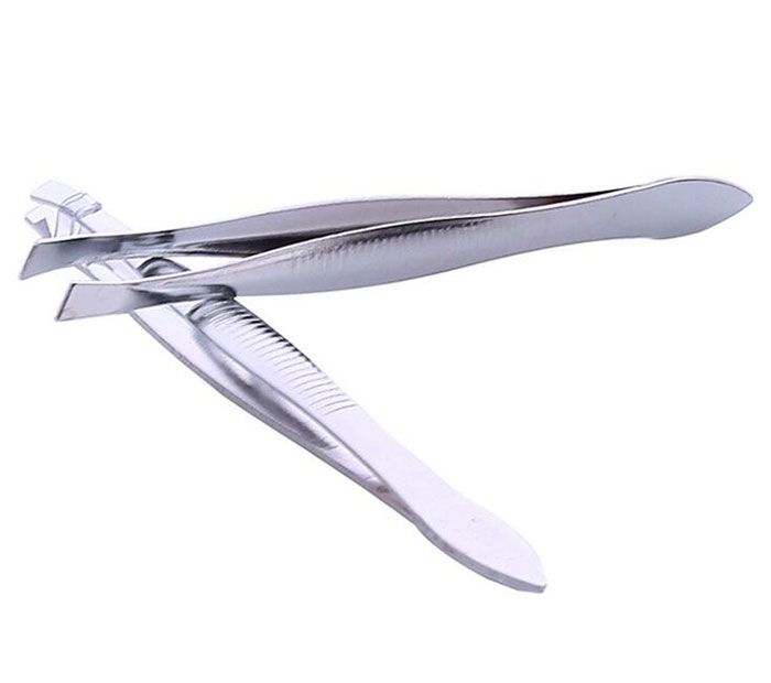 Pince à Sourcils Professionnelle En Acier Inoxydable - Finition Argentée - Avec Clip Pour Extension De Cils