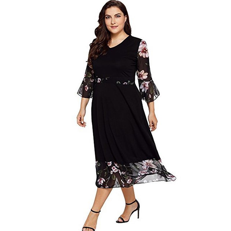 3/4 Sleeve Chiffon Dress