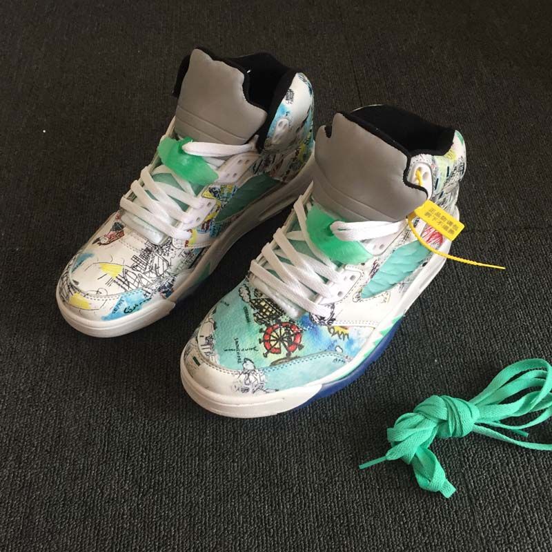 Neue Jumpman V 5 Flügel Weiß Grün ICe Blau Graffiti Basketball Schuhe für Beste qualität Herren Trainer 5 s Sport Turnschuhe Größe 8 13 Neue Jumpman V 5 Flügel Weiß Grün ICe Blau Graffiti Basketball Schuhe für Beste qualität Herren Trainer 5 s Sport Turnschuhe Größe 8 13