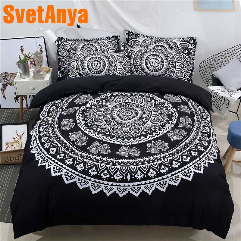 Svetanya Pillowcase Duvet Cover 3pc Bedding Set No Sheet Elephant Print Indian Style Linens Twin Full Queen Double King Size