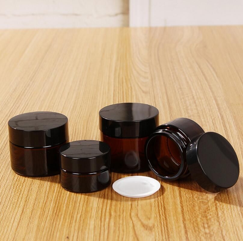 5g Mini Amber Color Cosmetic Glass Jar With Black Cap For Eye Cream