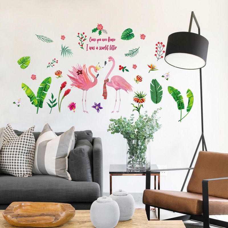 green leaf flamingos wall sticker diy art wall decoration pvc baby
