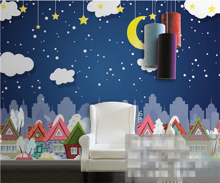 Kids Bedroom Wallpaper Photo Mural Home Wall Decor Papel De Parede 3d Para Sala Atacado Moon Star Wall Paper Murals Custom Size The Wallpaper Hd Top
