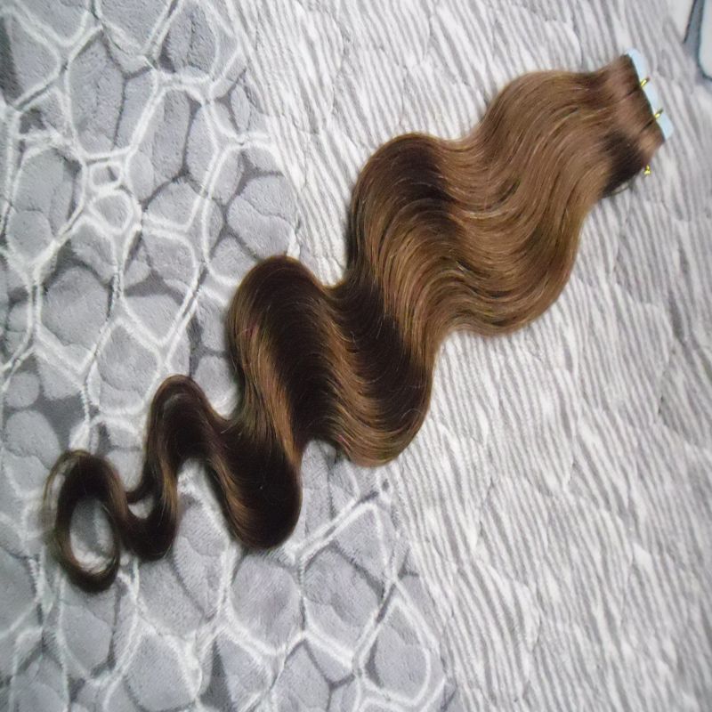 Cor # 4 marrom escuro por pacote fita pu em 100% Remy extensões de cabelo humano fita de cabelo 100g fita onda corporal em extensões de cabelo humano