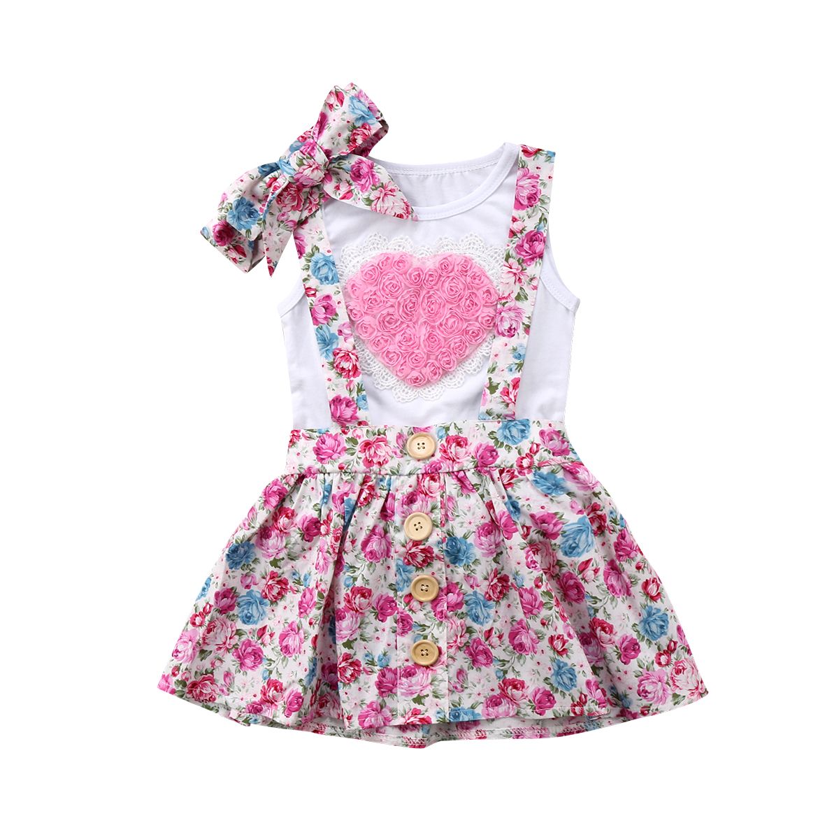 2019 Floral Kids Baby Girls Overalls Dress Outfits Clothes T Shirt Vest