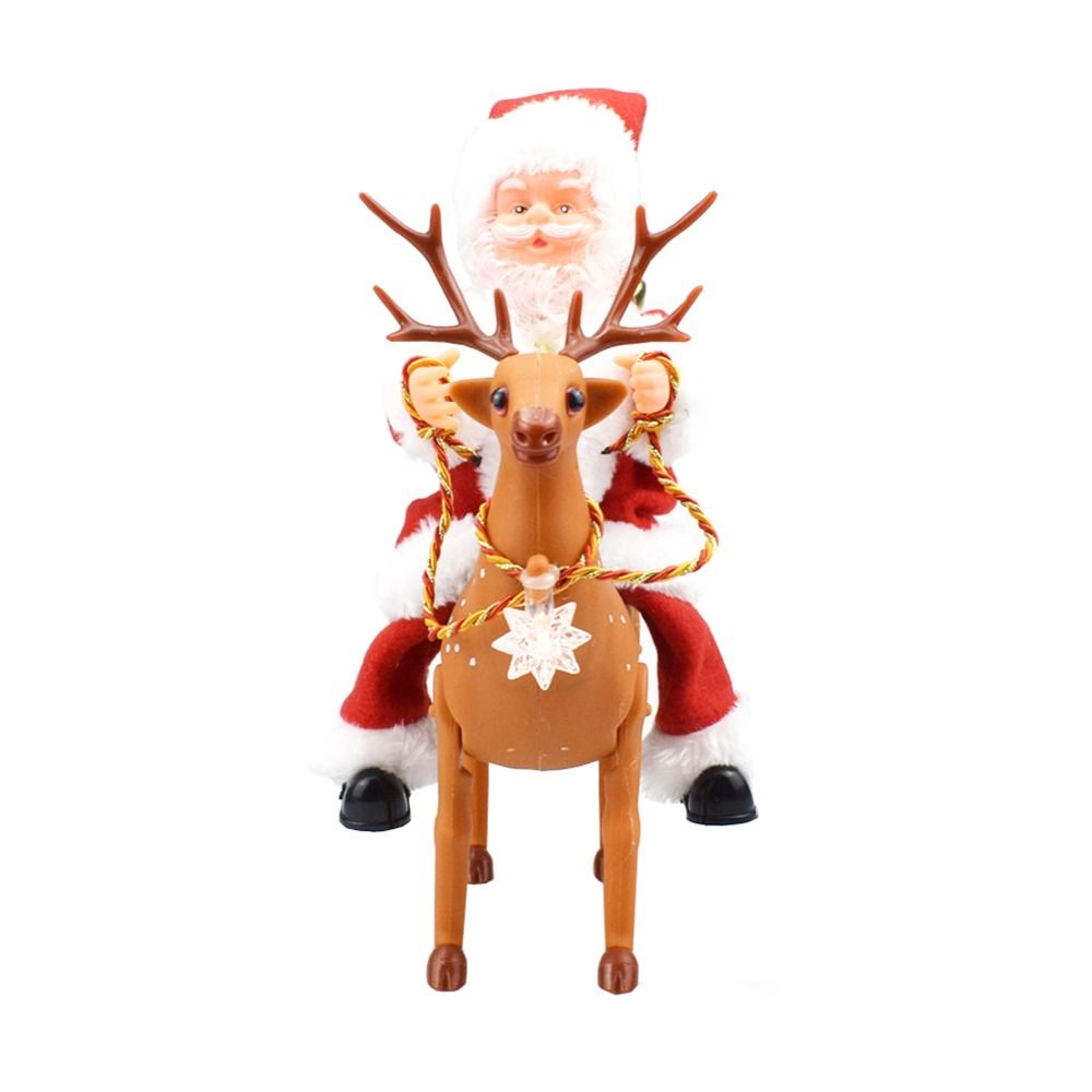 Battery Operated Lovely Santa Claus Riding A Deer Walking The Road With Light And Loud Music Sound Christmas Toys Present Best Selling Christmas Toys