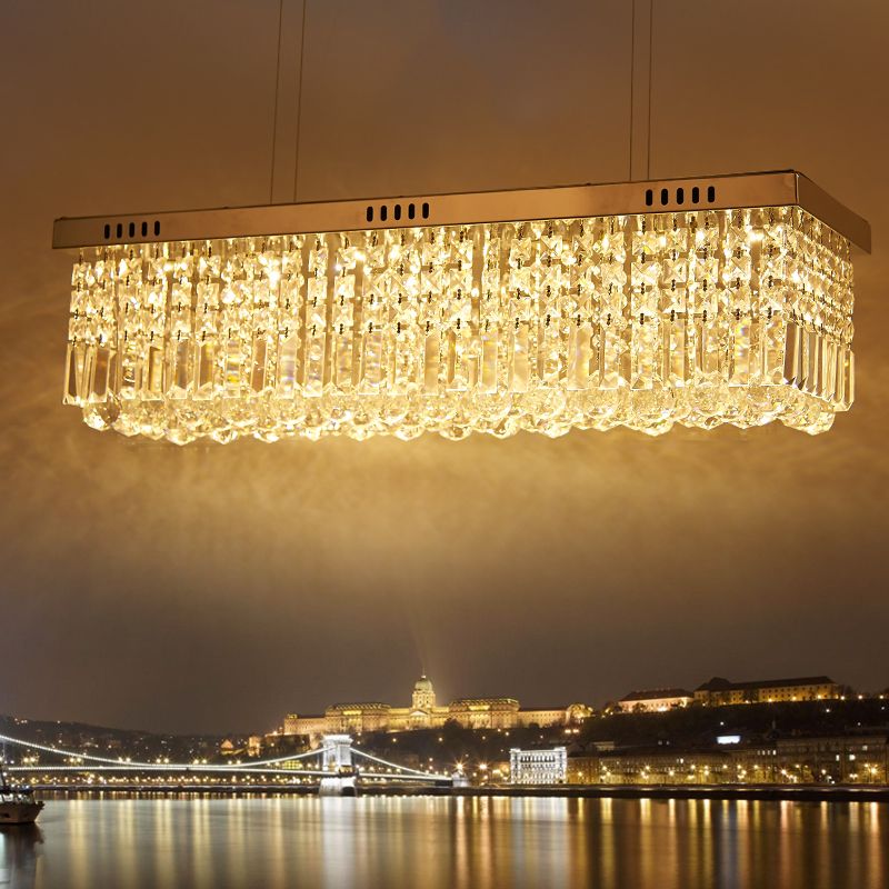 Modern Rectangular Crystal Chandeliers 60cm 80cm Pendant Light Modern Rectangular Crystal Chandeliers 60cm 80cm Pendant Light Dining Room Led Ceiling Lamp With Bulb Lights Ac110 240v Blue Retro