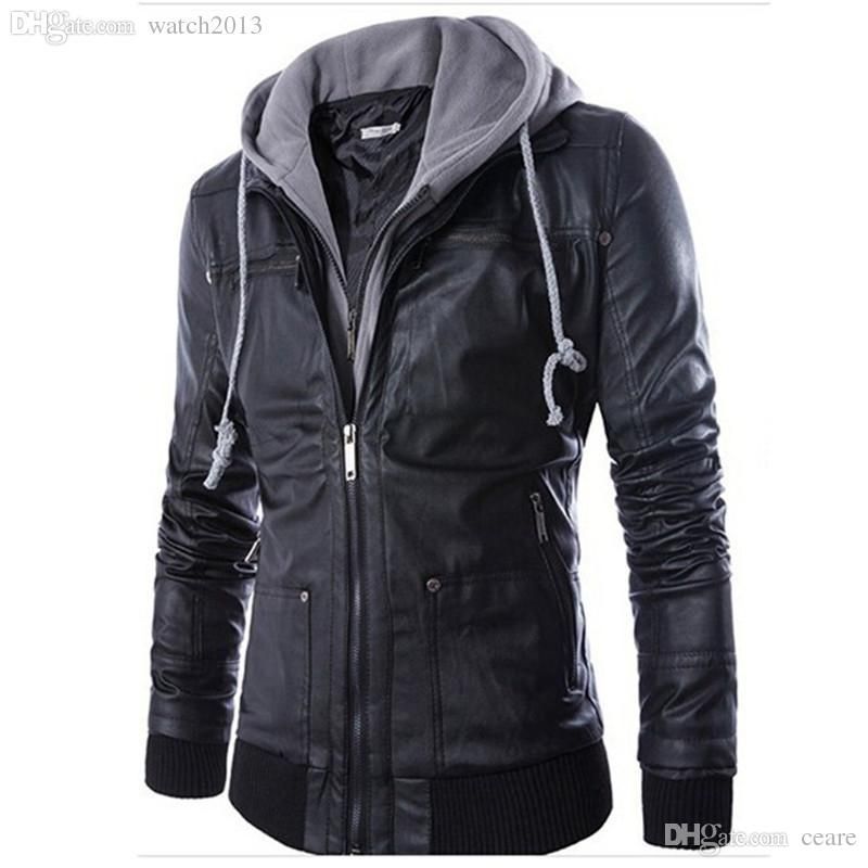 Fall New Fashion Mens Hooded Leather Jackets And Coats Pu Casual Black M L Men S Motorcycle Jacket With Hood Q0315