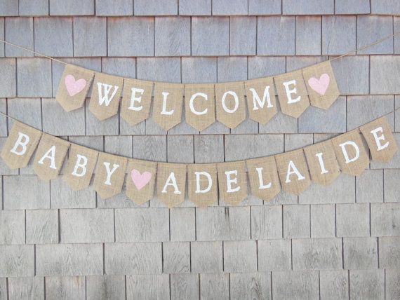 2018 personalized aqua or pink welcome baby shower burlap banners welcome baby banners