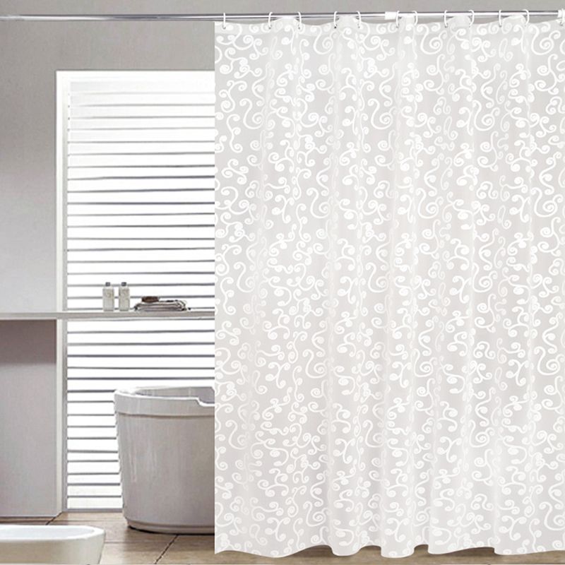 Simple Bath Curtain White Geometric Printed Protection Peva Shower
