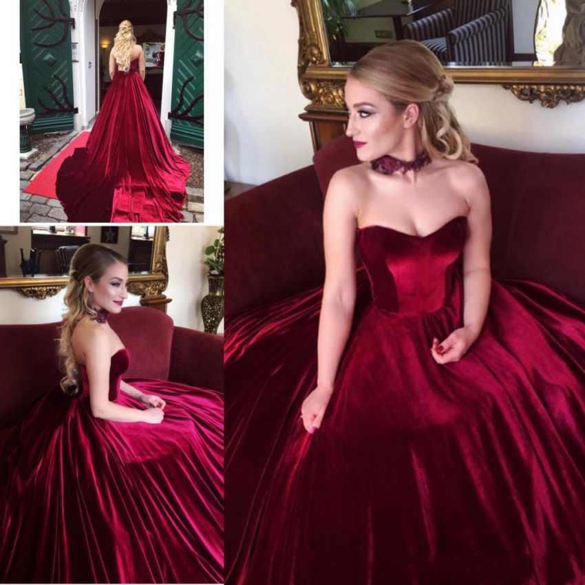 Elegant Burgundy Velvet Prom  Dresses  Sweetheart Sleeveless 