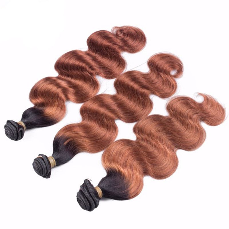 Koyu Kumral Vücut Dalga İnsan Saç Paketler Iki Ton 1b 33 Kahverengi Saç Uzatma Perulu Bakire Saç Atkı Remy Yumuşak Örgüleri 3 Adet / grup