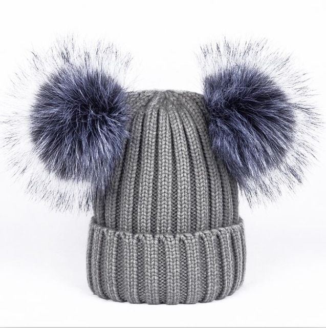 Beanie hat with 2 pom poms Clearance
