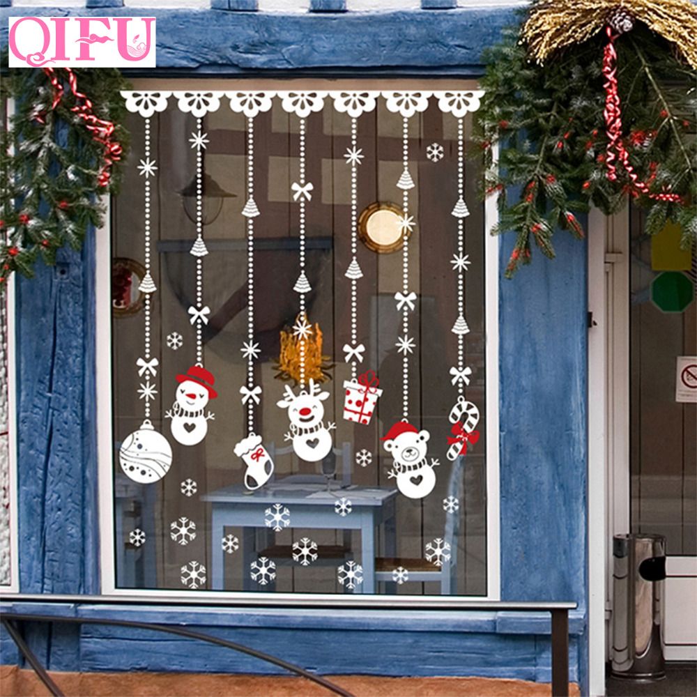 Qifu Merry Window Sticker Tree Snowman Wall Decoration For Home Xmas Happy New Year 2019