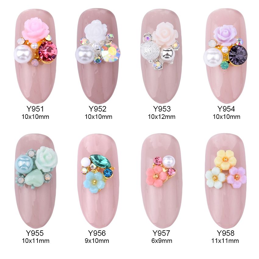 rose flowers alloy 3d nail art jewelry nails crystal rhinestones 3d nail designs