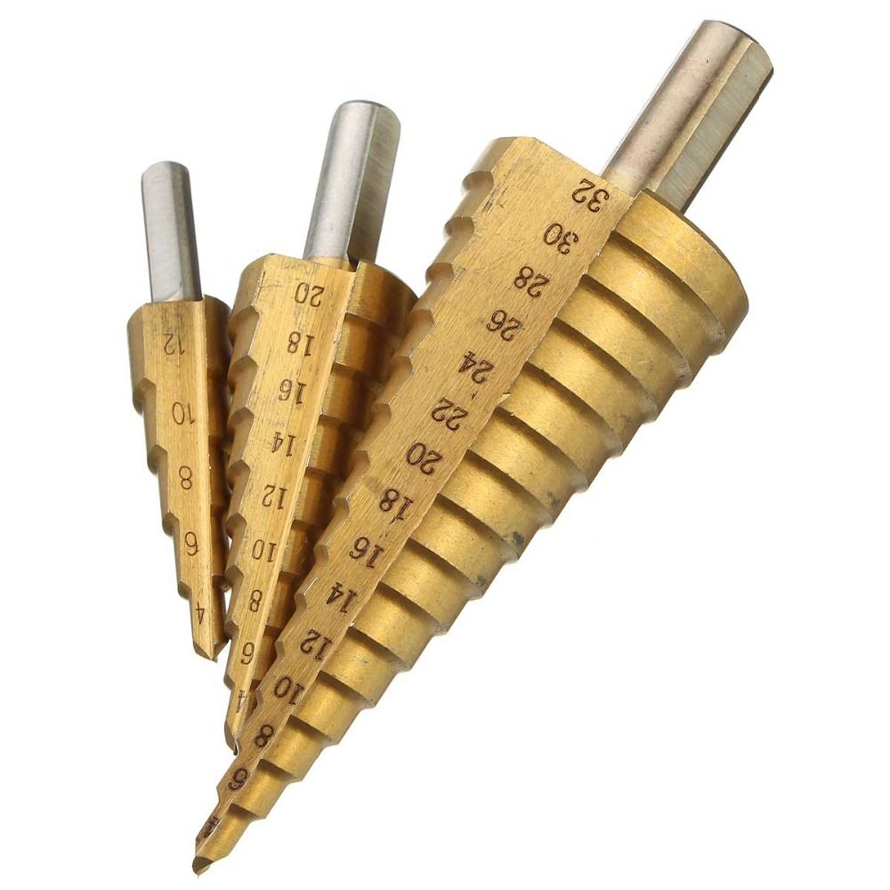2020 HSS Steel Large Step Drill Bit Set 4 12/20/32mm Cone Titanium Coated Metal Drilling Cut