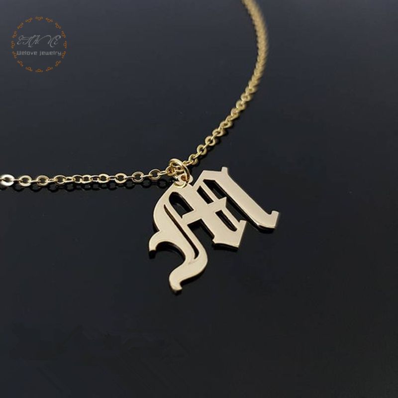 Whole Custom Single Old English Initial Pendant Necklace For Whole Custom Single Old English Initial Pendant Necklace For Women Personalized Letter Charm Name Gothic Jewelry Rose Gold Color