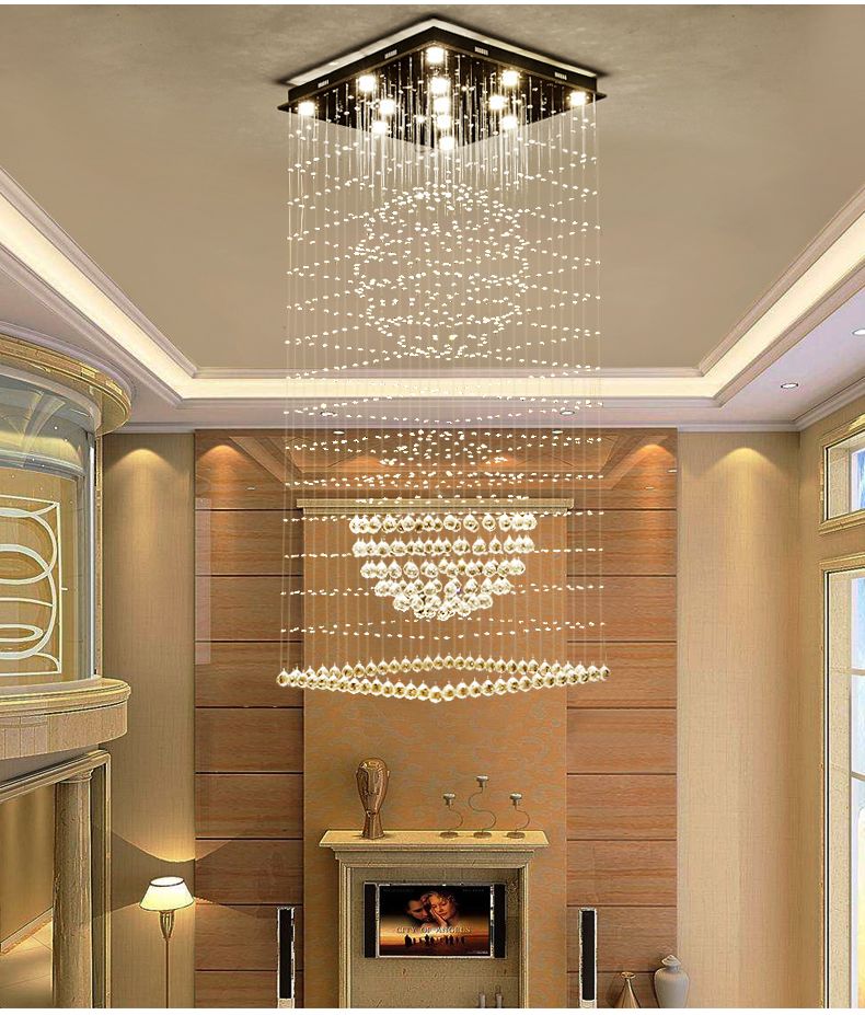 Square Ceiling Raindrop Crystal Chandelier For Staircase Square Ceiling Raindrop Crystal Chandelier For Staircase