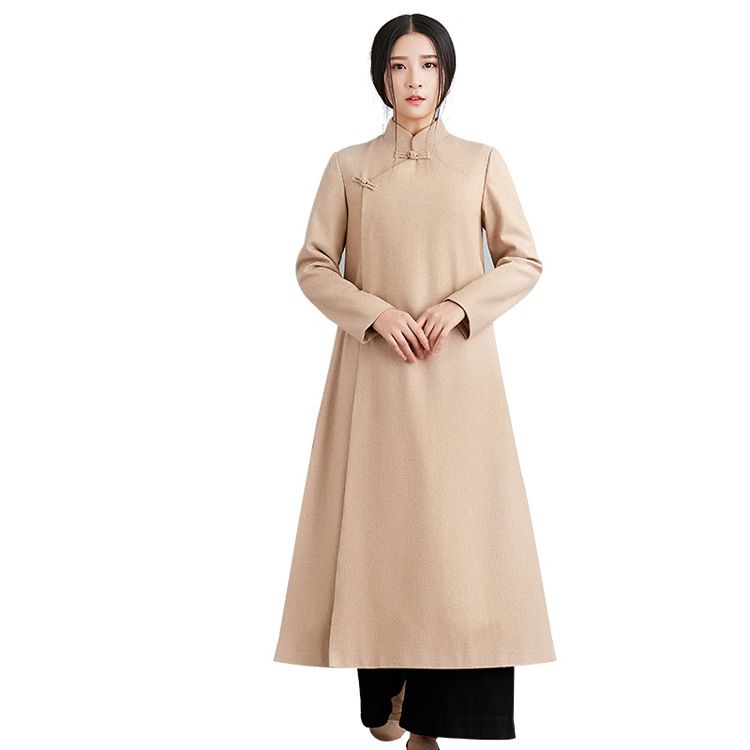 Winter Tee Neue Lange Schnalle Plus Kleidung Herbst Platte Chinesische Wollmantel Service Retro Zen Stehkragen SUMpqzV