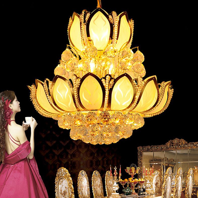 Gold Modern Crystal Chandeliers Lighting Fixture American K9 Gold Modern Crystal Chandeliers Lighting Fixture American K9 Chandelier Led Lotus Flower Lamps Home Indoor 3 Year Warranty Rustic