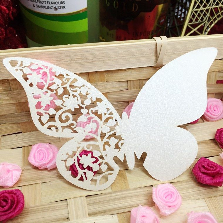 laser cut place cards with butterfly flowers paper cutting name flower place cards