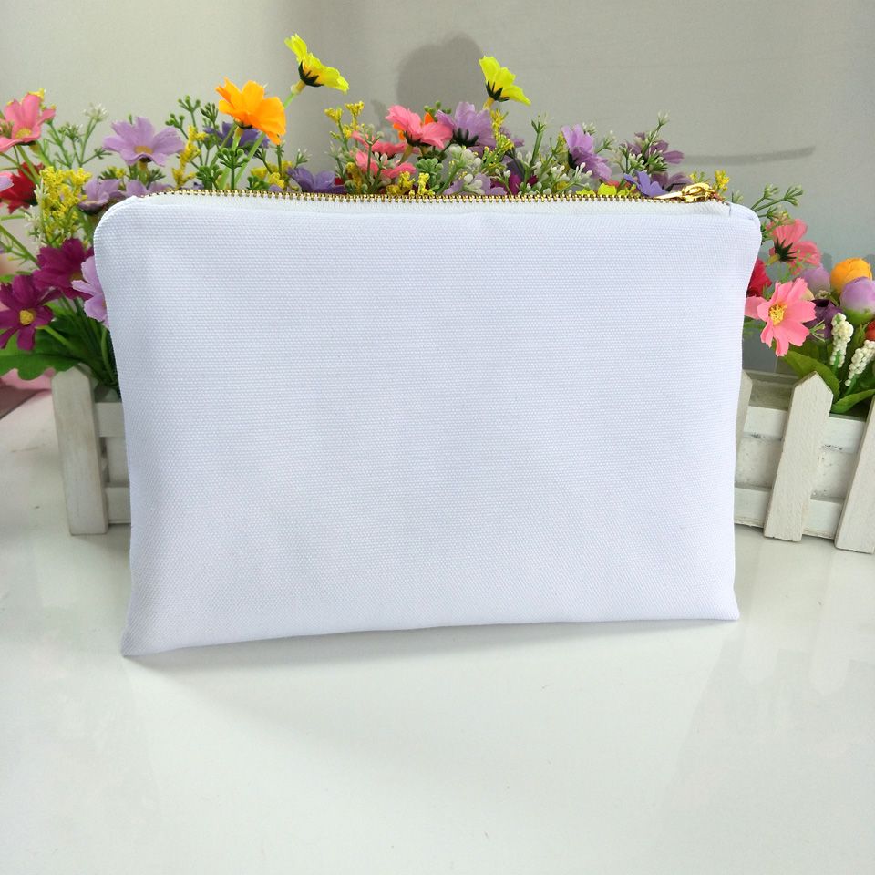 2021 12oz White Sublimation Makeup Bags With Gold Zip White Poly