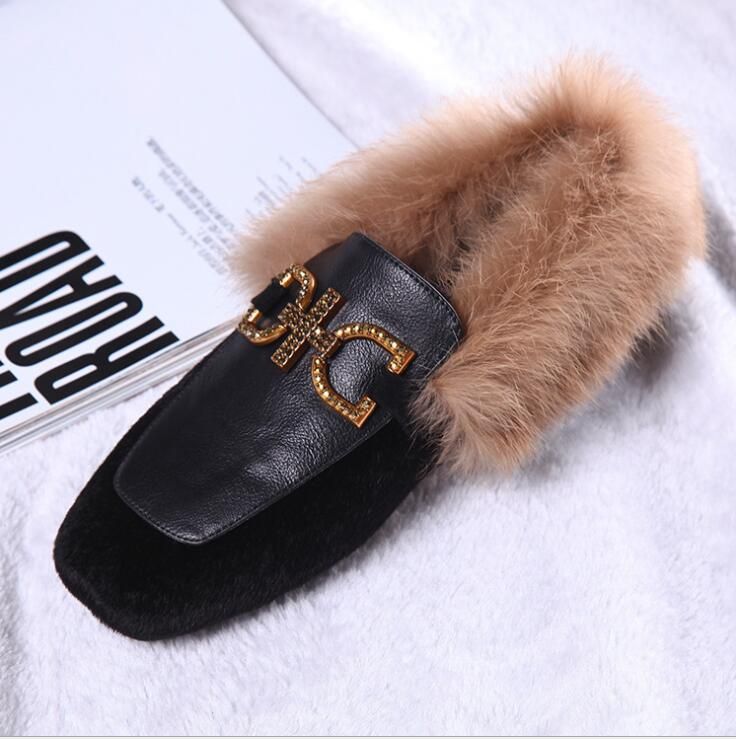 New Designer Brand Women Slipper Wool Fur Slides Ladies Mules Chiara