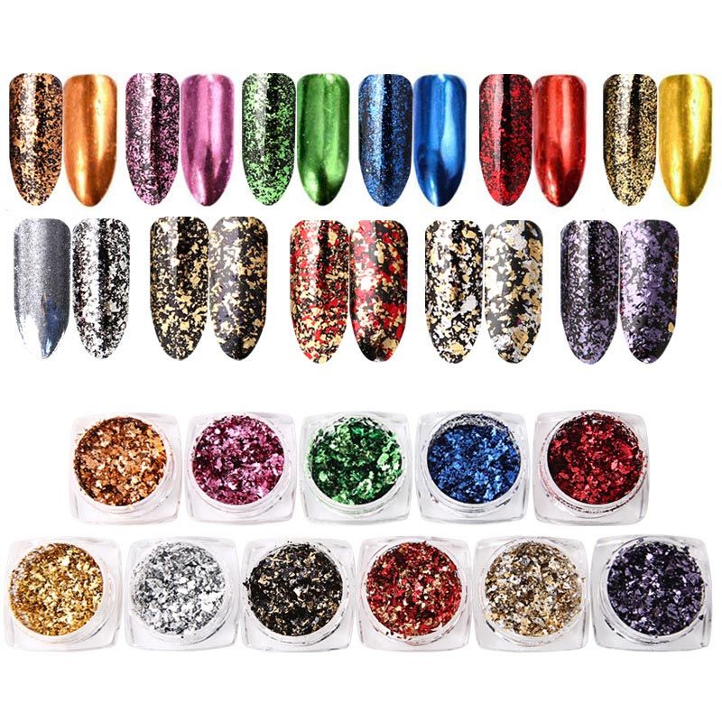 Nail Flakes Sequins Magical Mirror Powder Gold Silver Dust Irregular