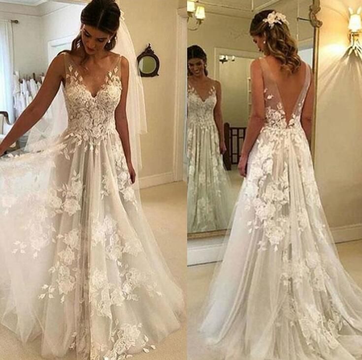 Discount Vintage  Lace Wedding  Dresses  2019  Summer Beach 