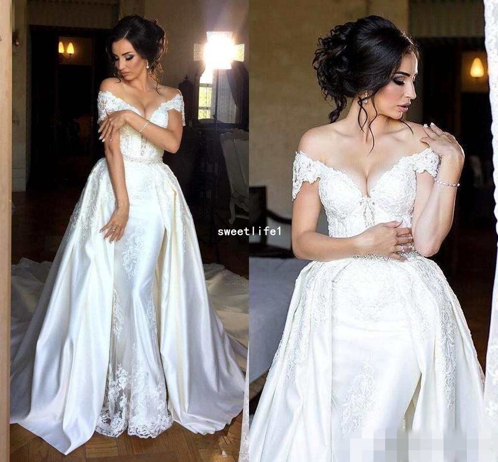 Elegant Sheath Wedding Dresses With Detachable Train Off The Shoulder ...