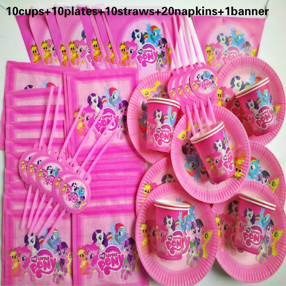 2019 Little Pony Theme Happy Birthday Party Decorations Kids Baby