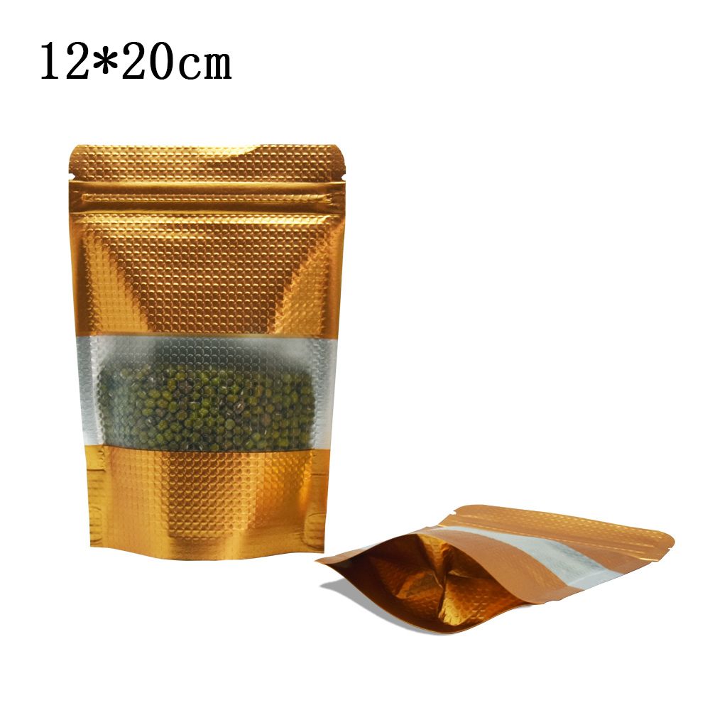 2019 12*20cm Gold Embossed Aluminum Foil Packing Bag Stand Up