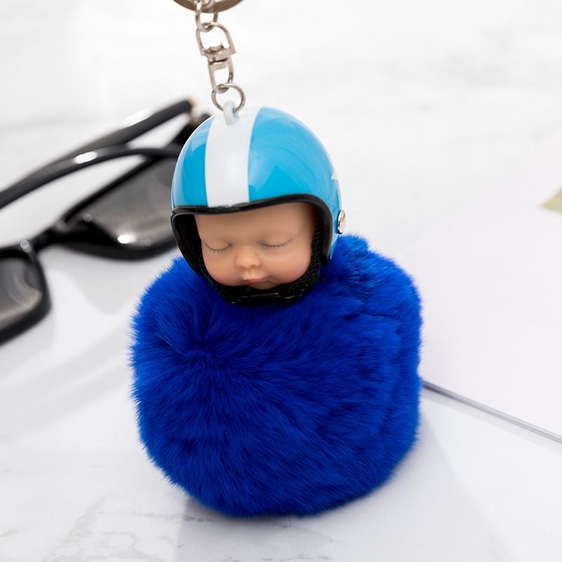 판타지 새로운 무성한 토끼 모피 응원 오토바이 헬멧 잠자는 아기 키 체인 여성 모피 인형 키 체인 자동차 열쇠 고리 장난감