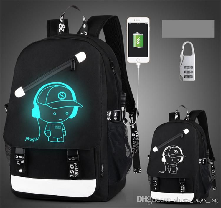 2017 Fashion Students Backpacks School Bags USB Charge Luminous ...