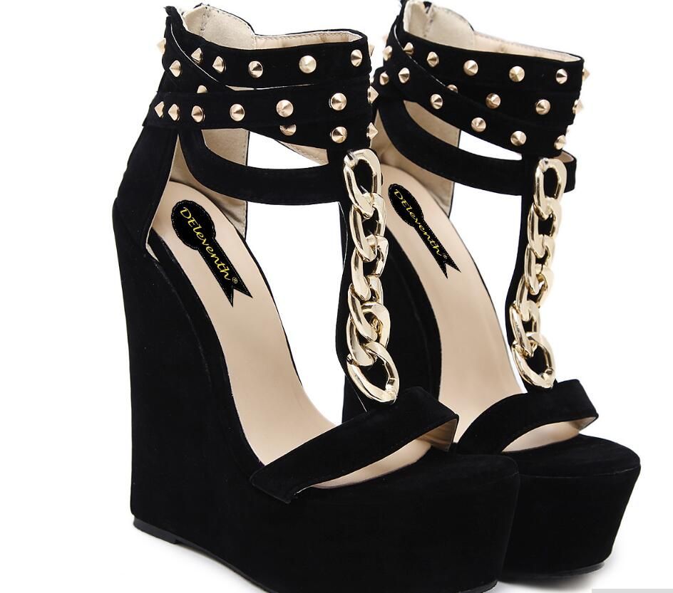 Compre Sapatos Femininos Sandálias Plataforma De Salto Alto Cunhas  Sandálias Roma Cadeia De Salto Alto Cunhas Plataforma Plataforma Moda  Feminina Sapatos Barato | Entrega Rápida E Qualidade | Pt.Dhgate