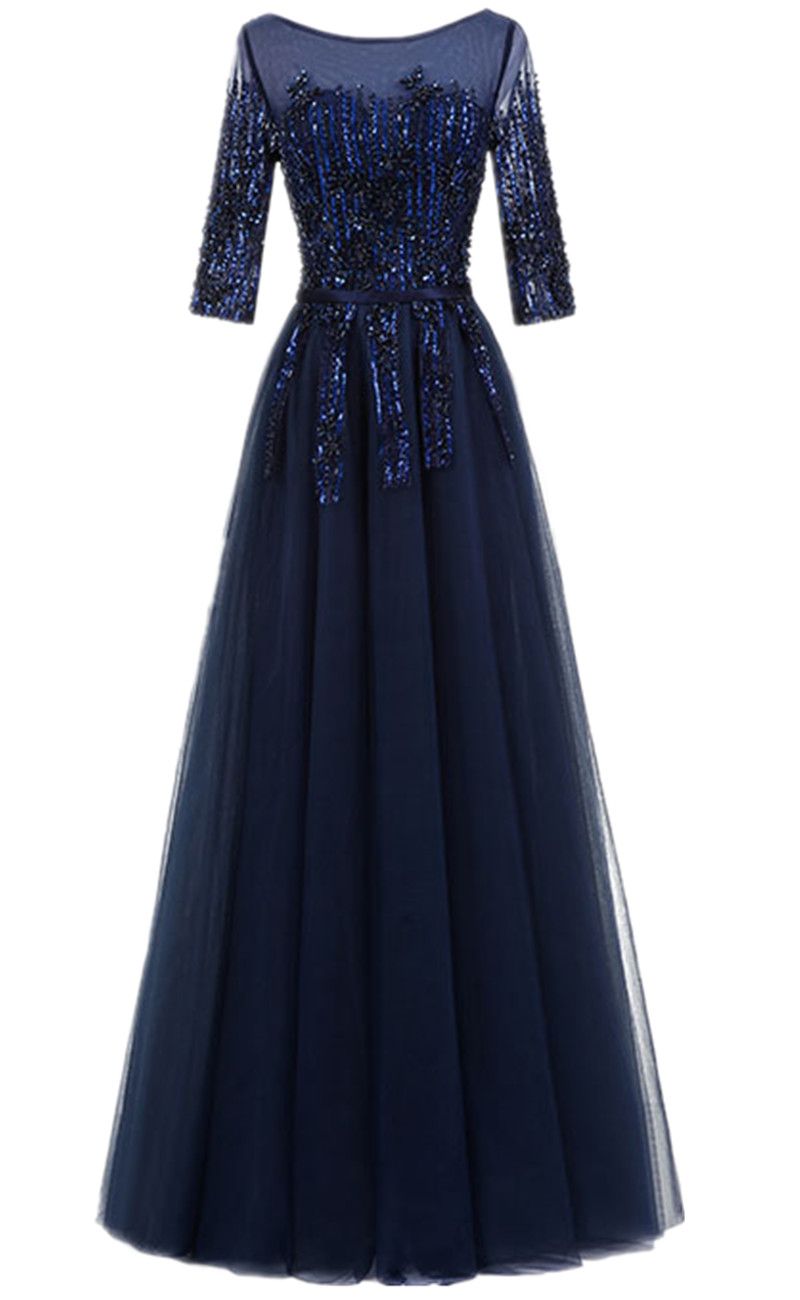 dark blue dress with sleeves