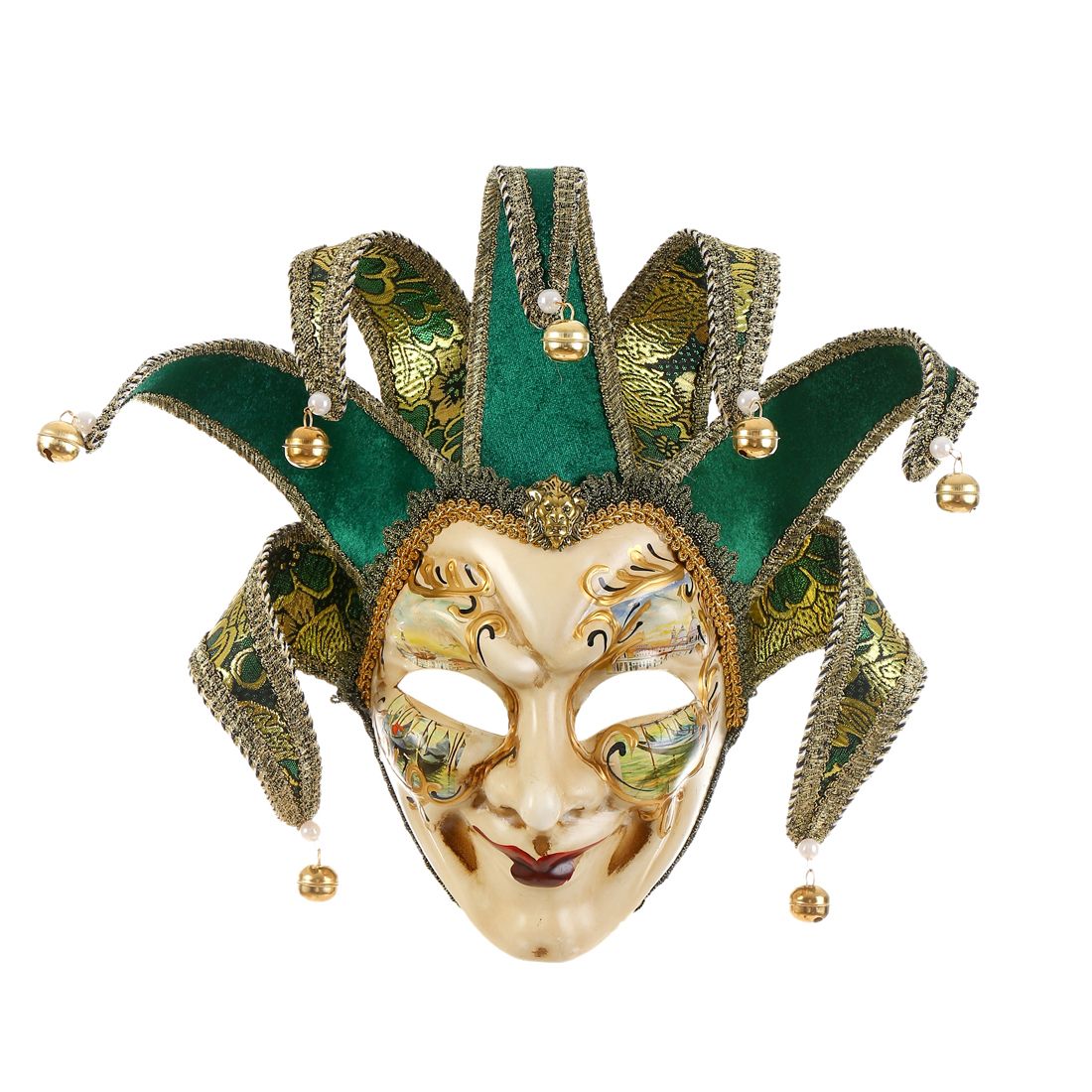 C/Miracle Full Face Jester Mask Masquerade Green Hand Painted