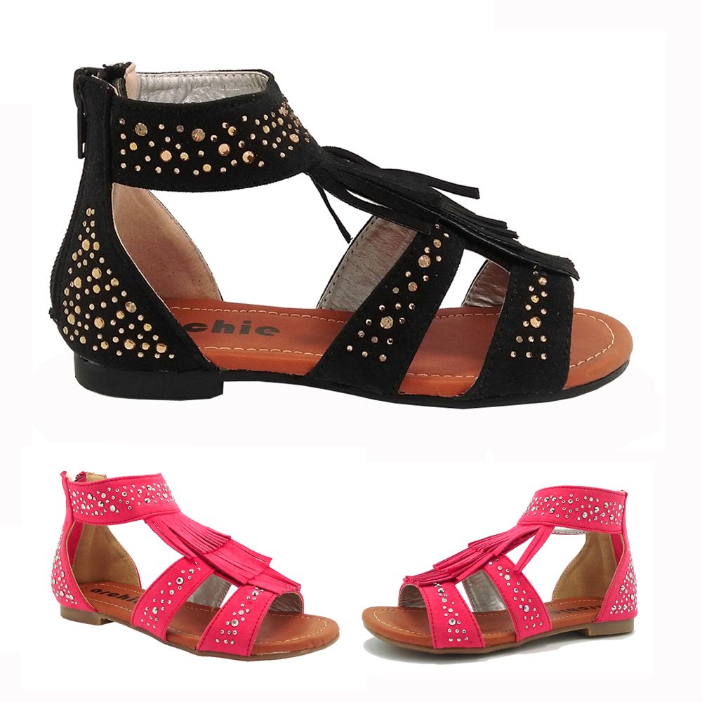 black tassel gladiator sandals