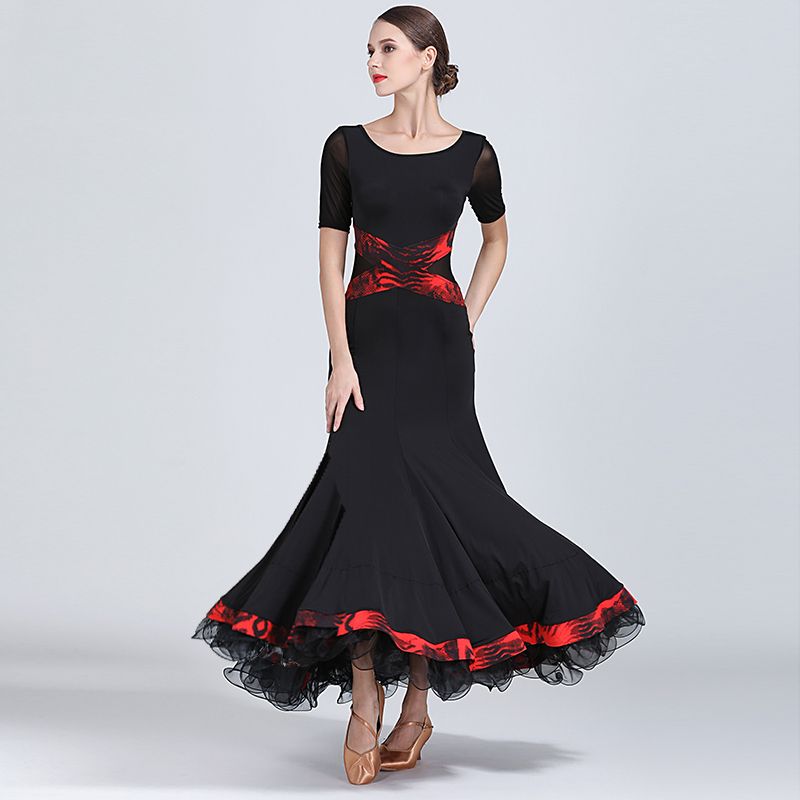 Ballroom Dress Short Sleeve Round Neck Women Waltz Dress Standard Dance Dresses Lady Ballroom Dancing Practice Clothes Dnv10178