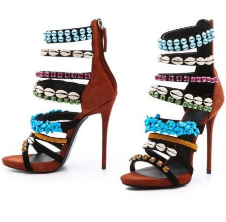 multi colored gladiator sandals