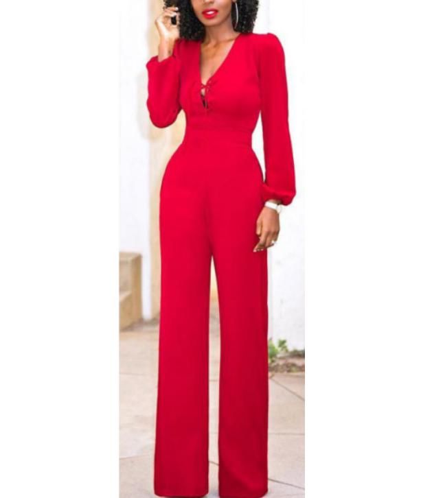 red long pants romper