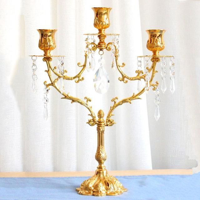 3 Head Metal Silver Gold Plated Candle Holder Crystal Chain 3 Head Metal Silver Gold Plated Candle Holder Crystal Chain Stand Wedding Candelabra Centerpiece Decoration Candlestick Deco Birthday Party Decor For